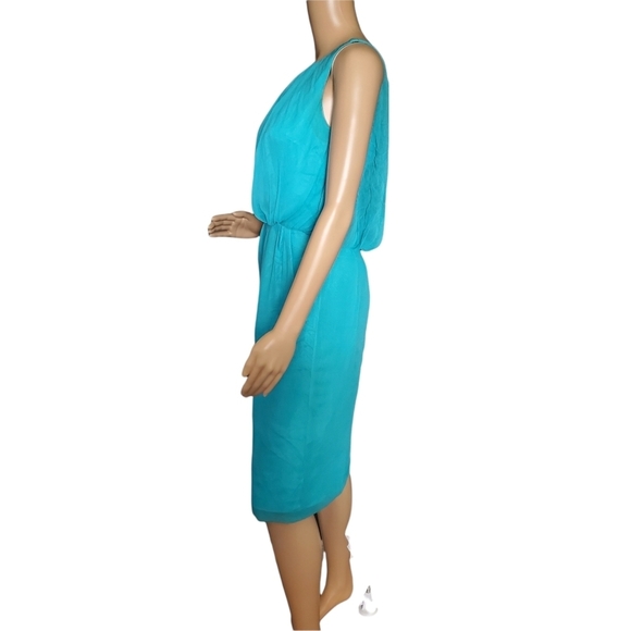 Vintage 50s Elinor Gay Turquoise Chiffon Cocktail Party Dress - Picture 2 of 10